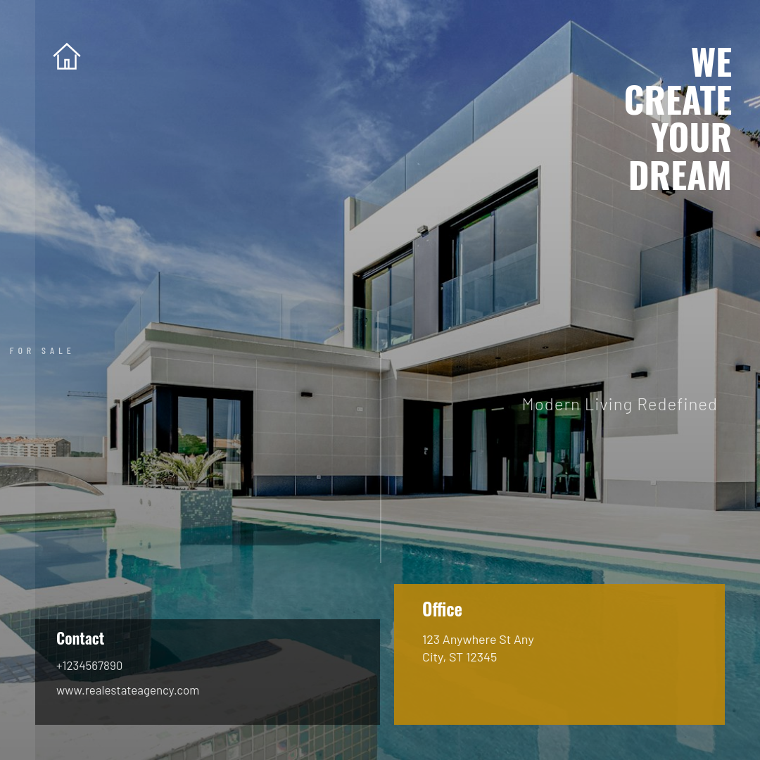 Modern Architecture Real Estate Brand Post with Full-Bleed Photo and Gold Contact Block