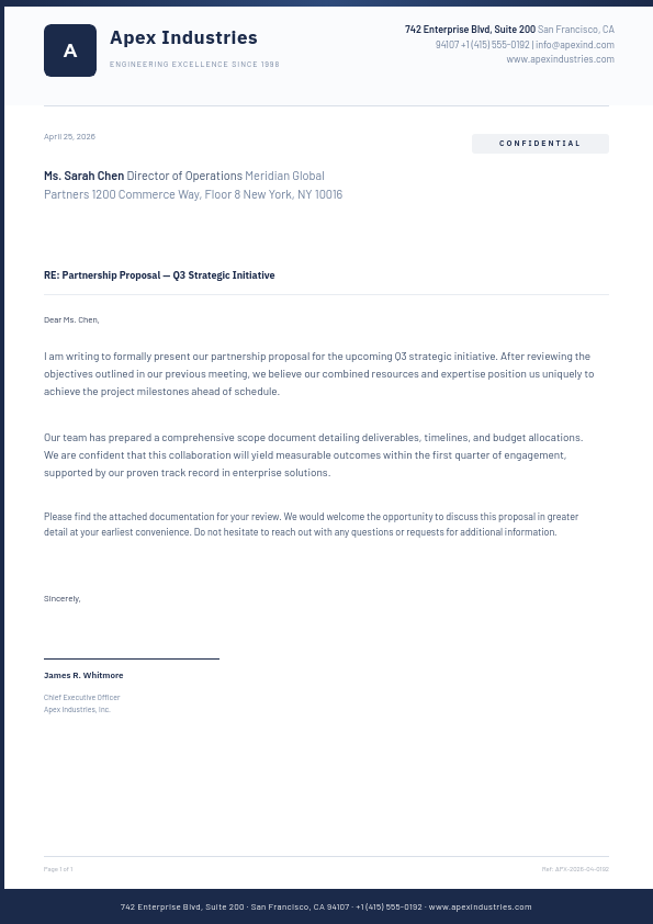 Professional Business Letterhead — Navy Accent