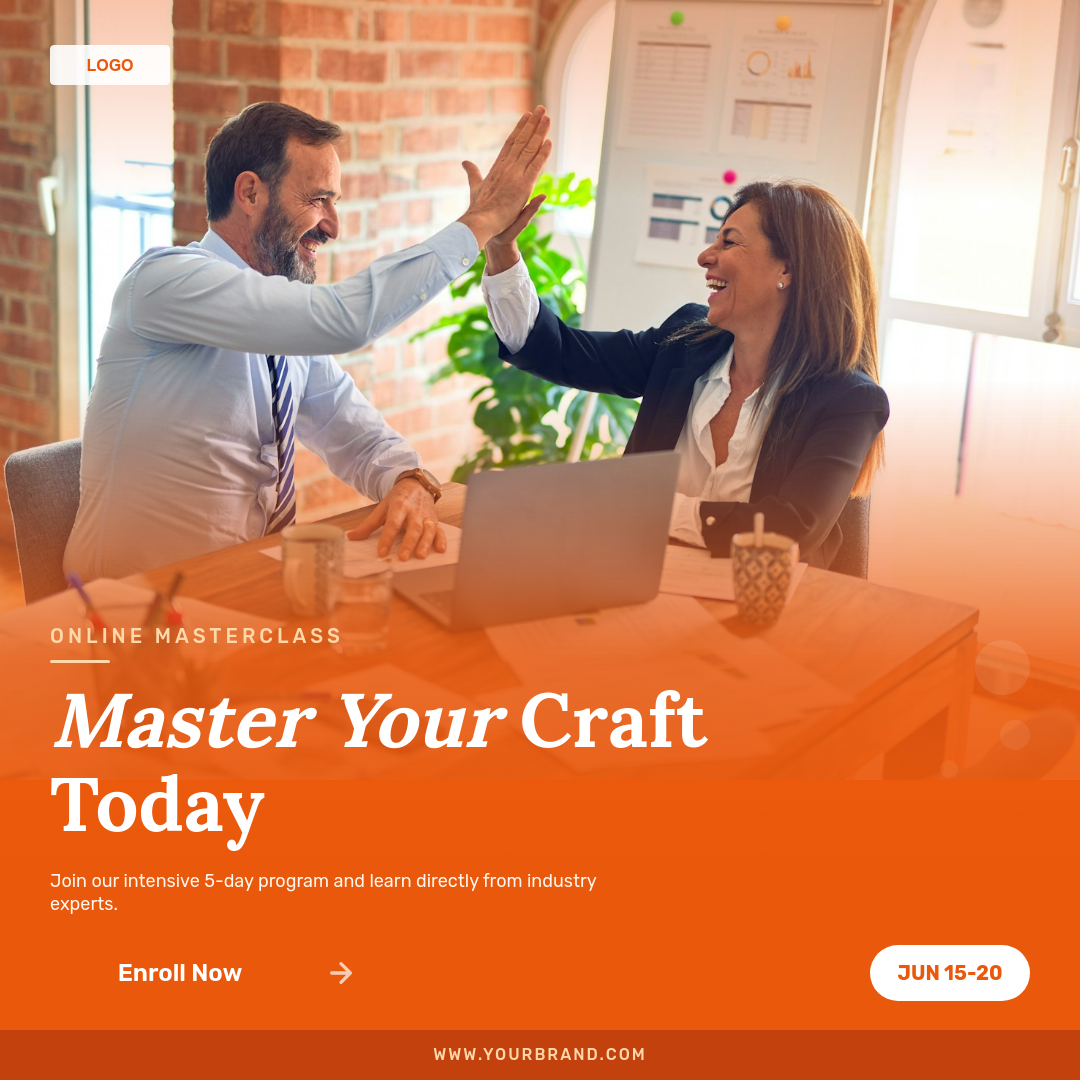 Creative Masterclass Launch with Warm Gradient Overlay