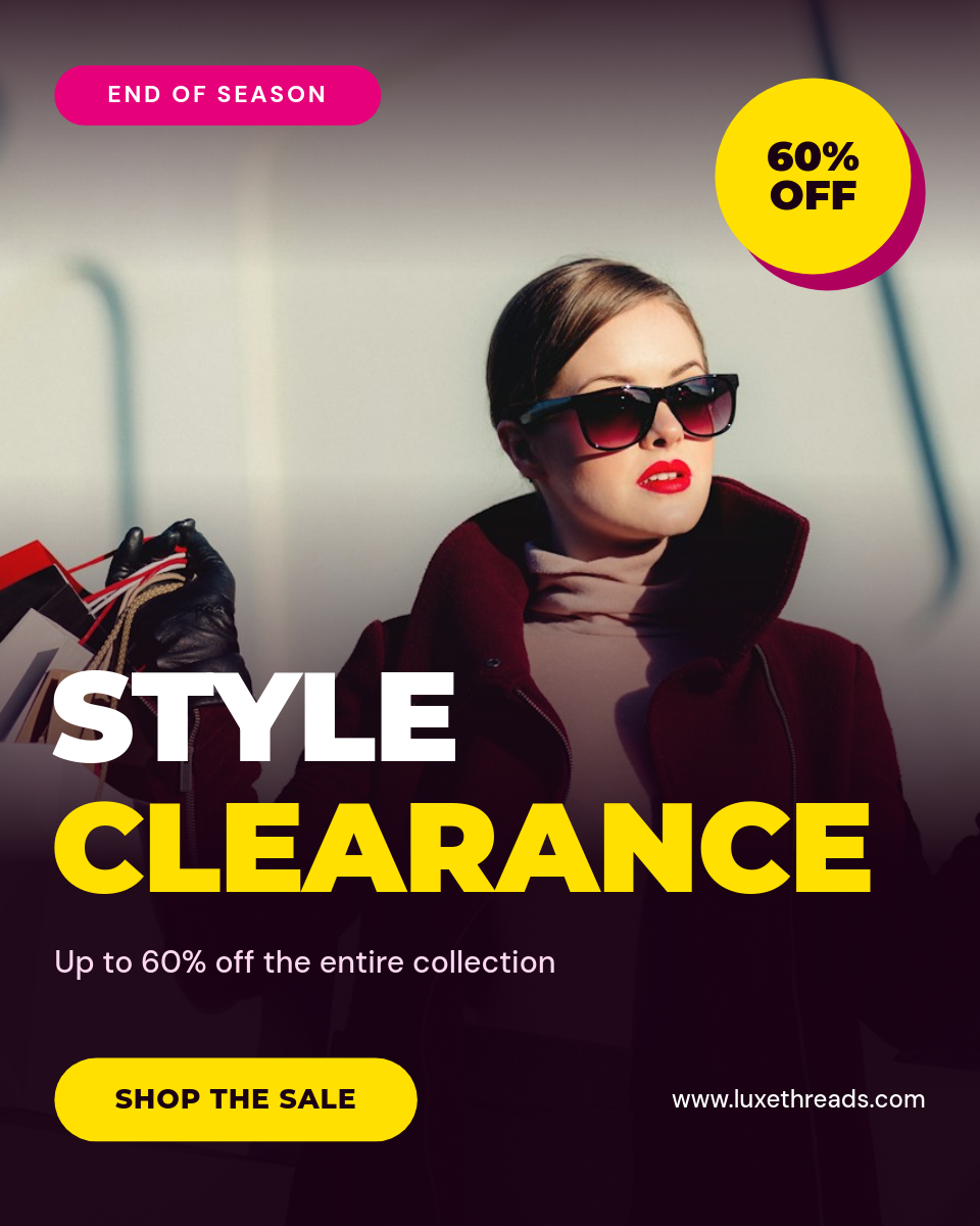 Bold Fashion Clearance Sale Instagram Ad with Two-Tone Headline