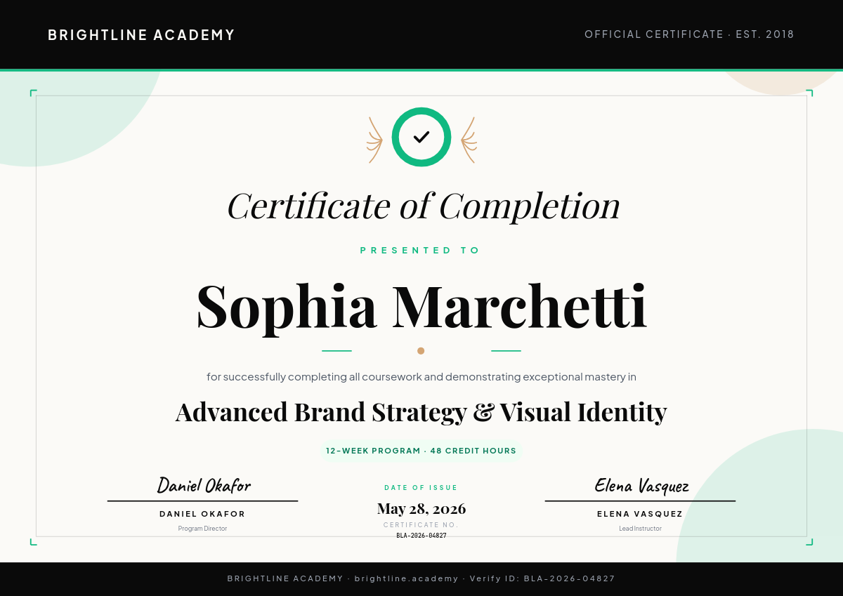 Vibrant Mint & Ink Course Completion Certificate Landscape with Bold Serif Name