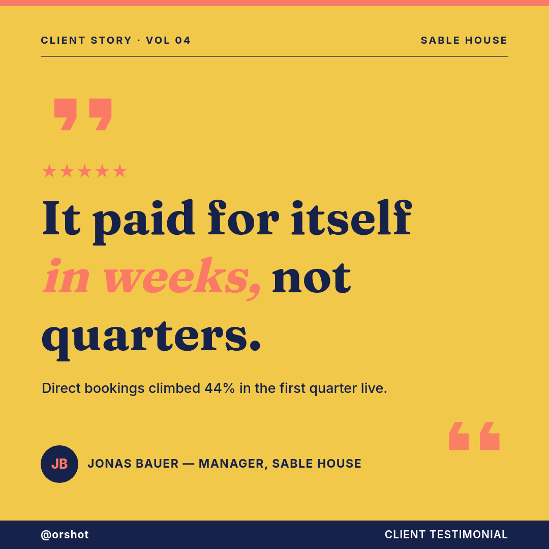 Saffron & Navy Editorial 5-Star Testimonial IG Post — Fraunces Serif Quote, Coral Accent & Star Row