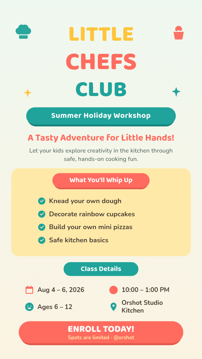 Playful Kids Cooking Class Story — Bubbly Title, Checklist & Details