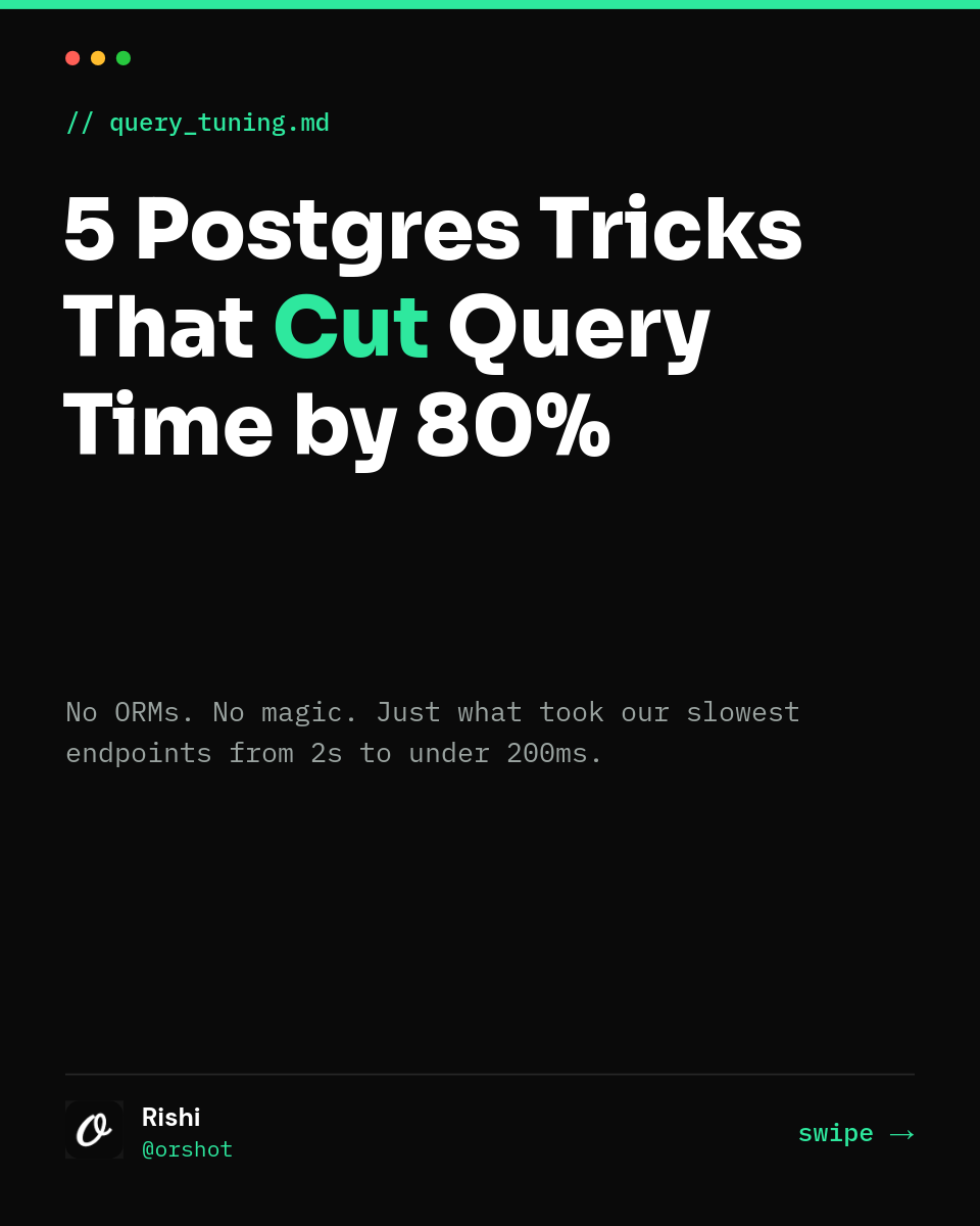 Neon Terminal Dev Tips Carousel — Sora on Black with Spring-Green Code Cards, 5 Slides - Page 1