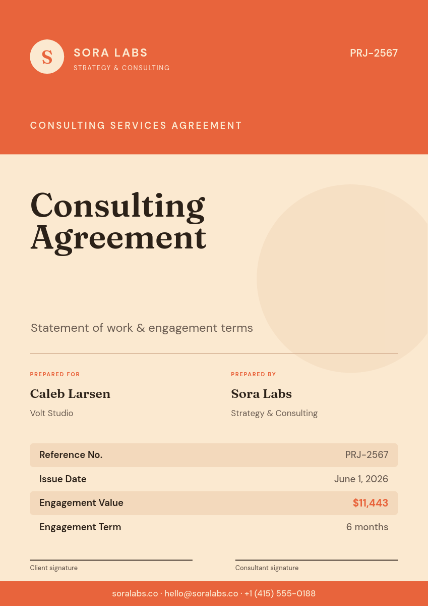 Consulting Agreement Cover — Warm Terracotta Serif Document