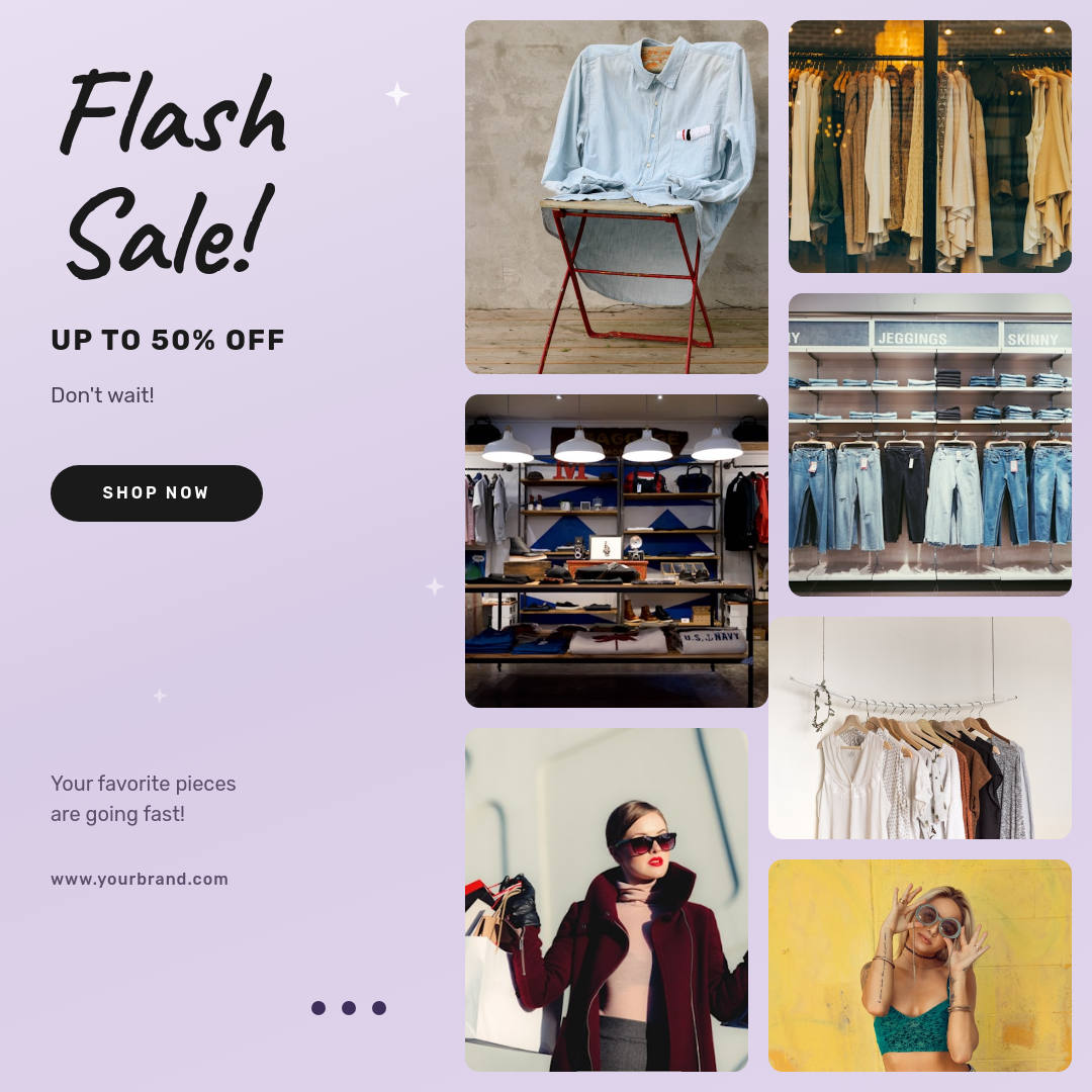 Vibrant Fashion Flash Sale with Colorful Multi-Photo Grid on Lavender