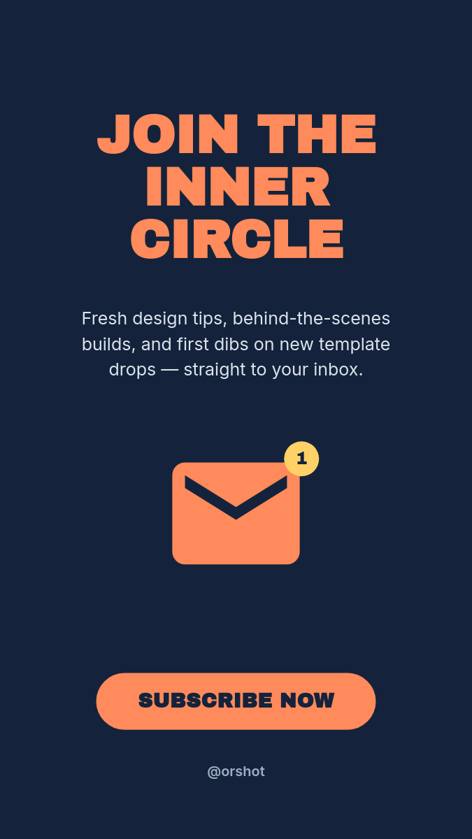 Navy & Coral Newsletter Subscribe Story — Bold Headline, Envelope Icon & CTA Pill