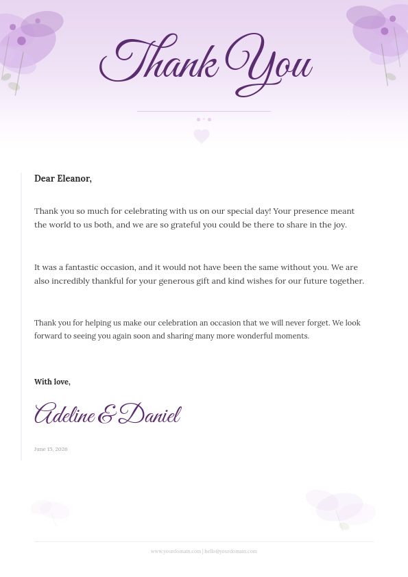 Elegant Lavender Watercolor Thank You Letter with Floral Header