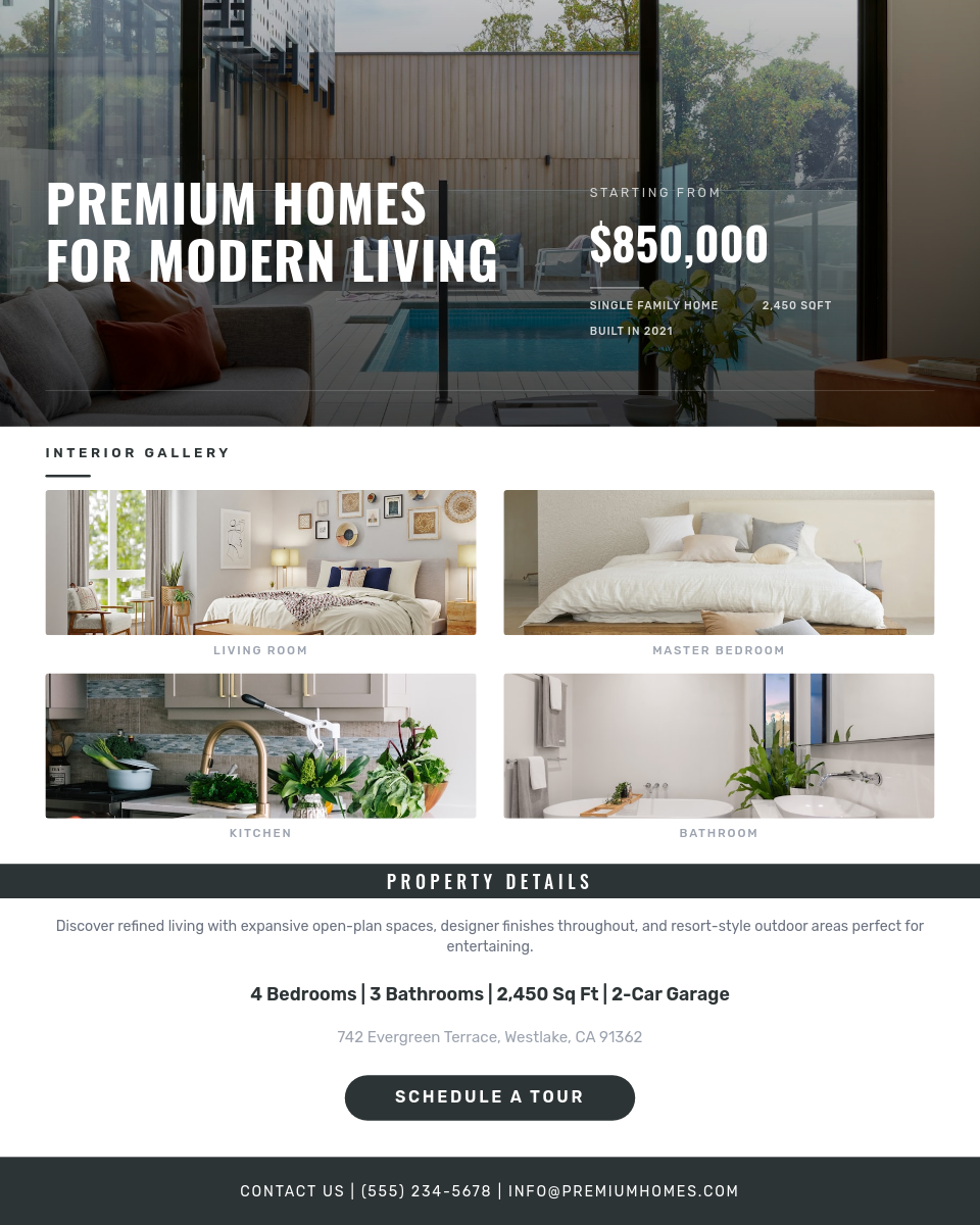 Structured Property Listing Flyer with Interior Room Gallery