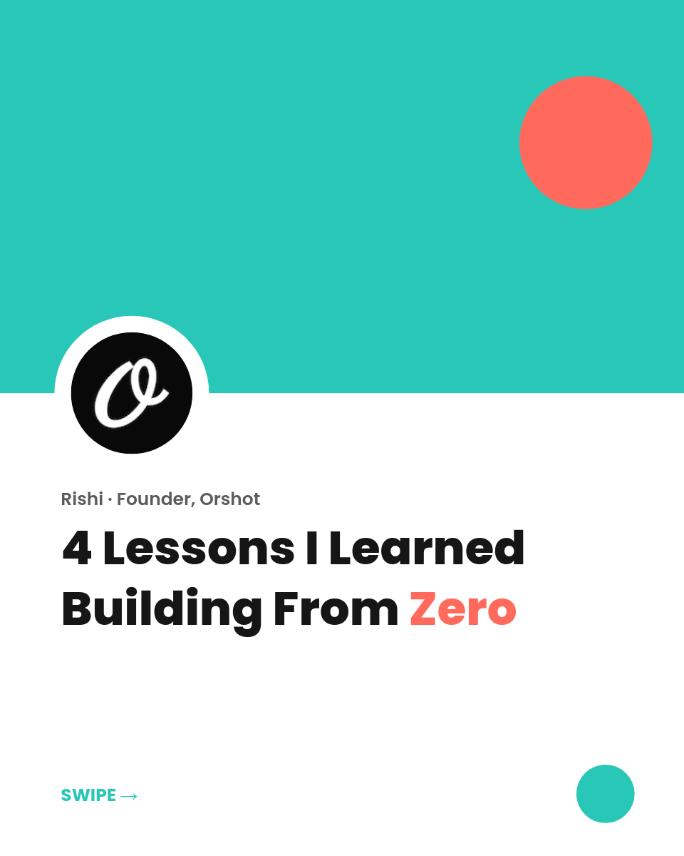 Coral & Teal Founder-Lessons Carousel — Bold Split Cover, Numbered Cards & Swipe System, 6 Slides - Page 1