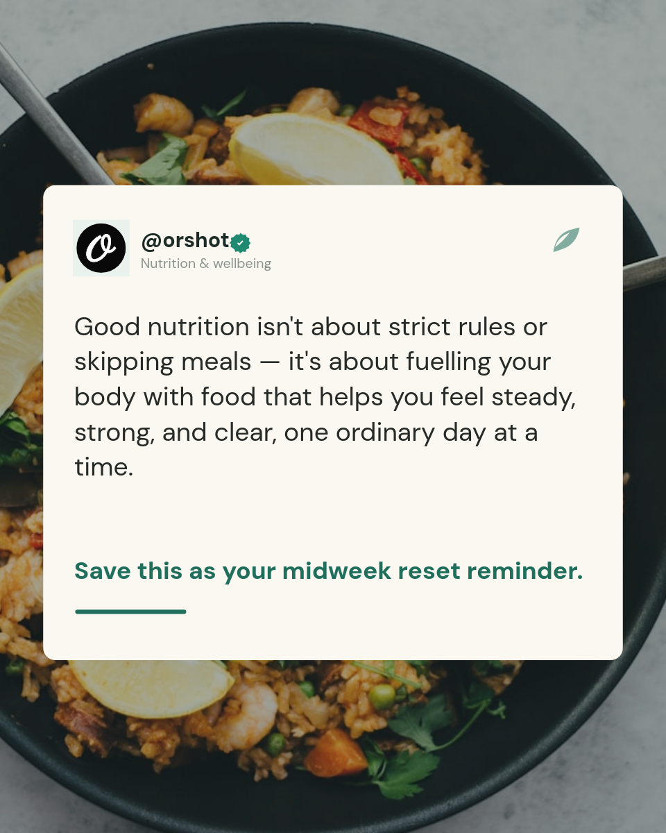 Nutrition Quote Card on Food Flat-Lay — Tweet-Style Wellness Post