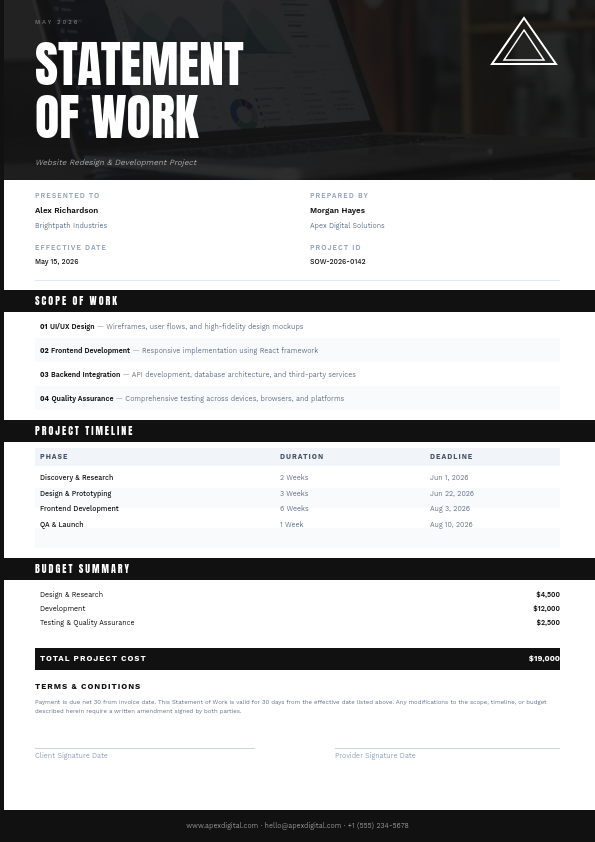 Monochrome Statement of Work with Architectural Hero