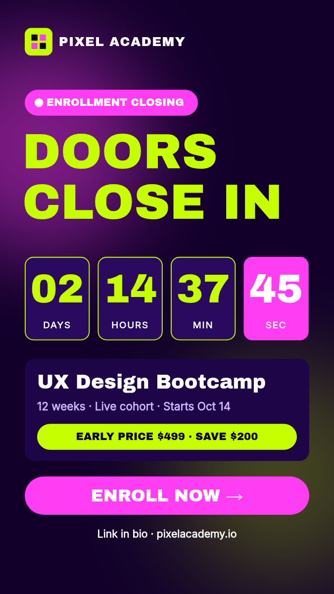 Animated Course Enrollment Countdown Story 9:16 — Neon