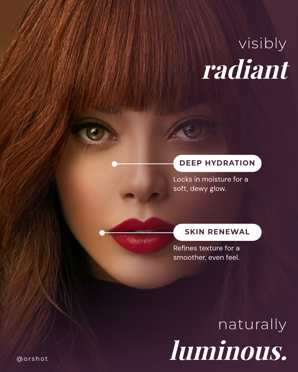 Skincare Benefits Beauty Portrait with Callouts — Plum & Rose