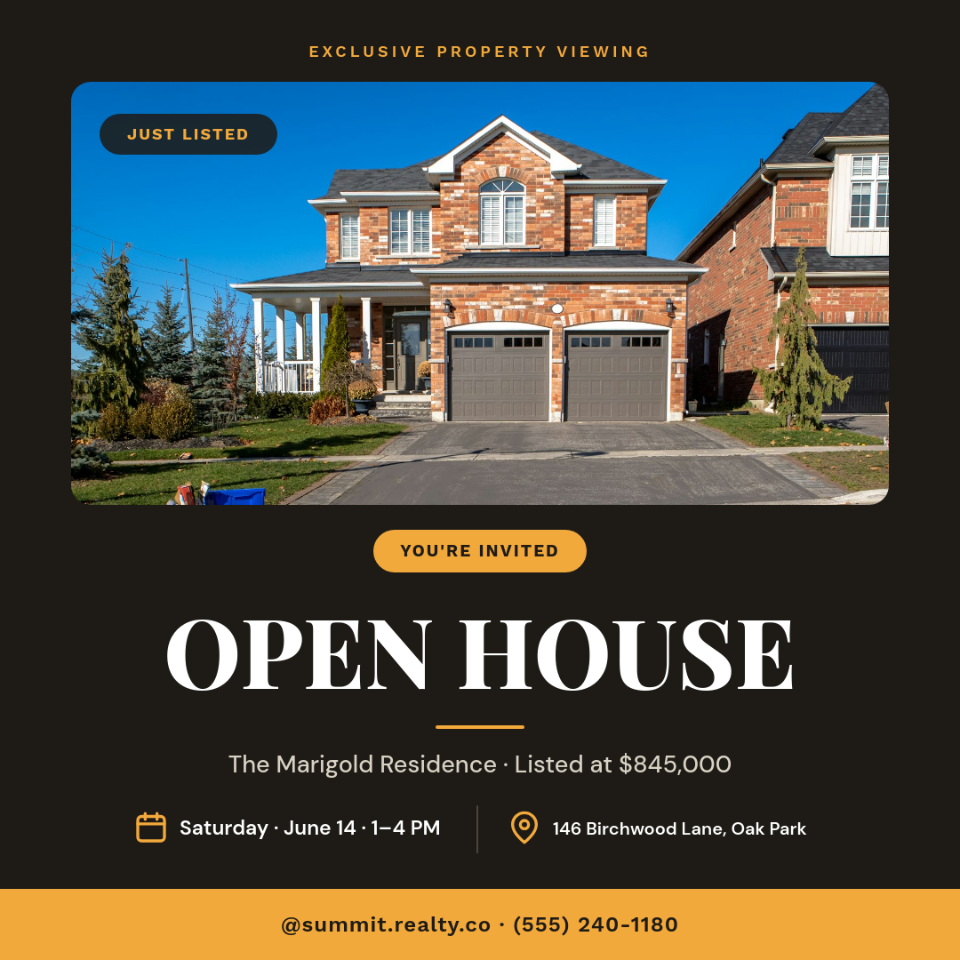 Amber & Charcoal Open House Real Estate Invitation Post