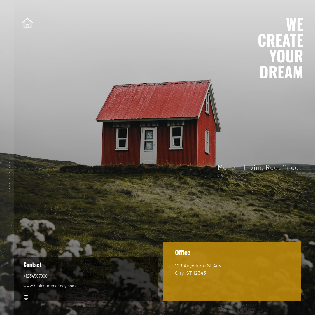 Modern Architecture Real Estate Brand Post with Full-Bleed Photo and Gold Contact Block
