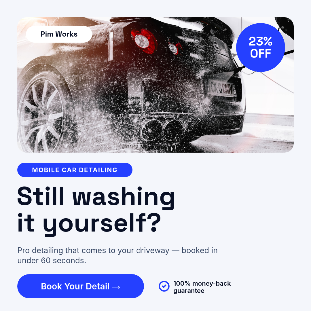 Mobile Car Detailing Ad — Clean Blue & White Question Hook