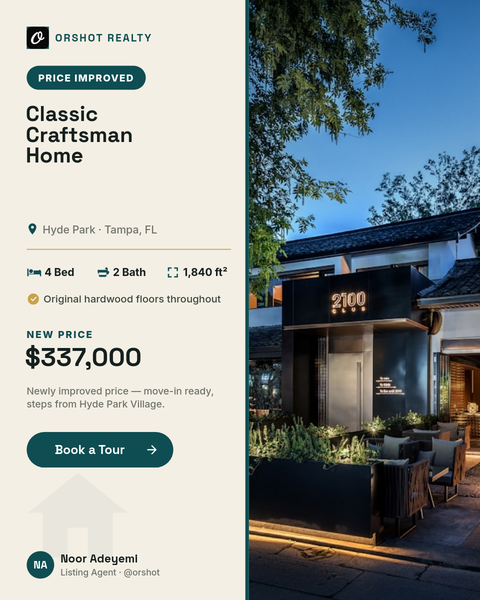 Ivory & Deep-Teal Price-Improved Listing — Space Grotesk Bold, Twilight Home Panel & Spec Row