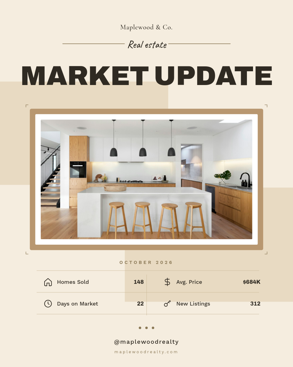 Warm Beige Editorial Real Estate Market Update Post with Framed Photo