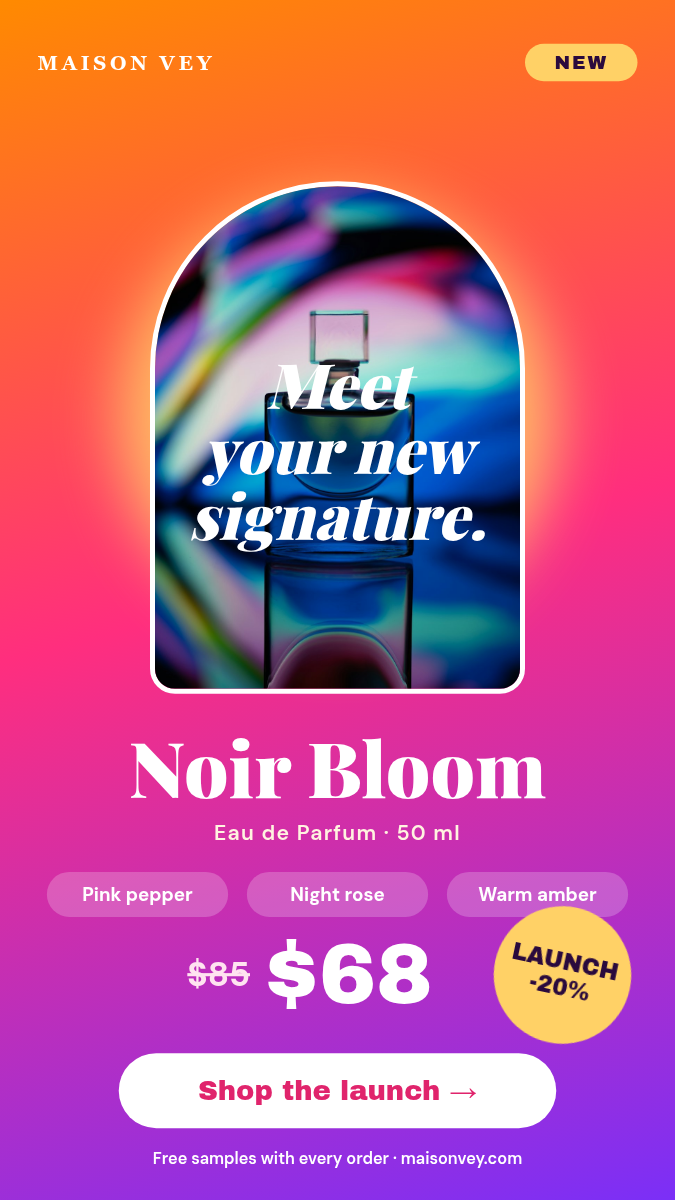 Animated Product Reveal Story 9:16 — Perfume Sunset Glow