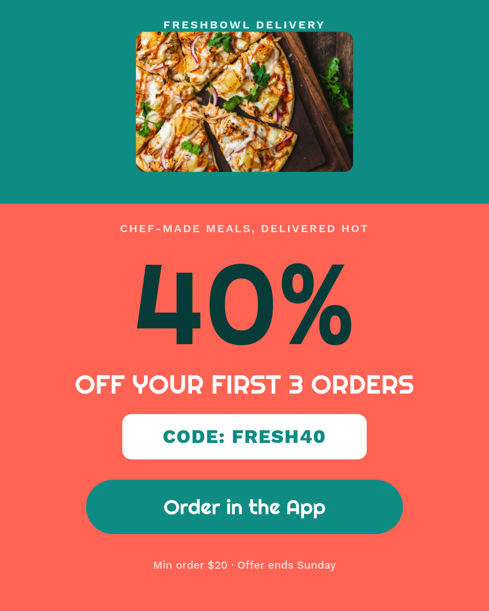 Coral & Teal Bold Food Delivery Promo Menu Card