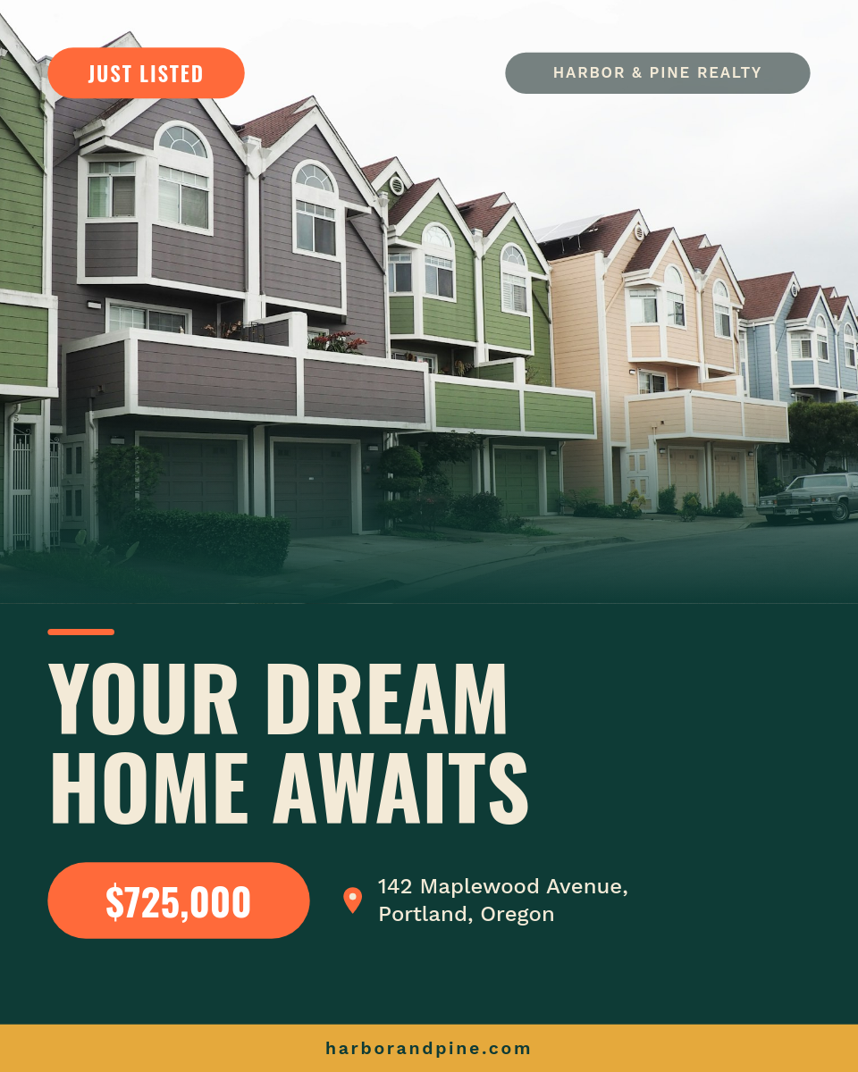 Bold Teal Just Listed Real Estate Instagram Carousel - Page 1