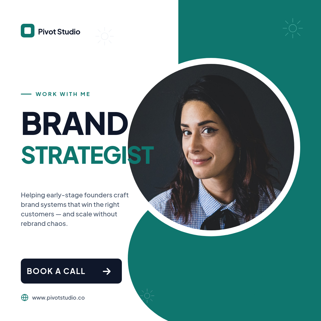 Deep Teal and White Curved Overlay Brand Strategist Personal Service Instagram Square Ad with Plus Jakarta Sans Stacked Headline, Circular Hero Portrait, Sunburst SVG Scatter and Globe Footer