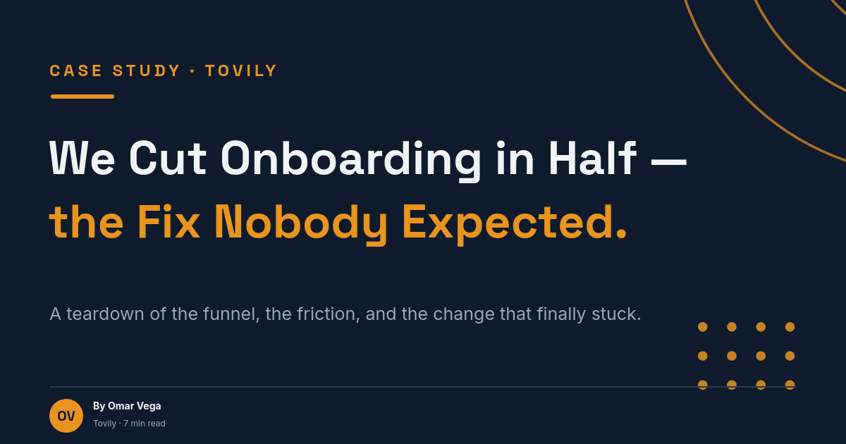 Dark Navy & Amber Case-Study OG Card — Space Grotesk Headline, Concentric Rings & Dot Grid