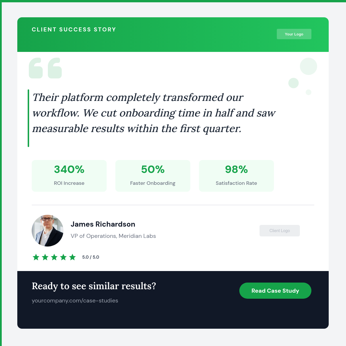 Case Study Testimonial — Green Accent Quote Card