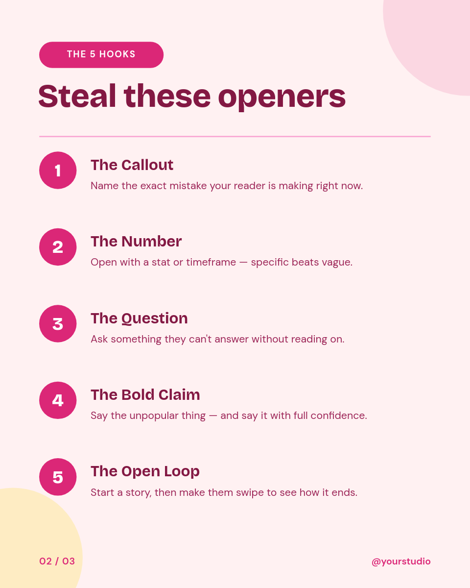 Bold Fuchsia Content Hooks Instagram Carousel - Page 2