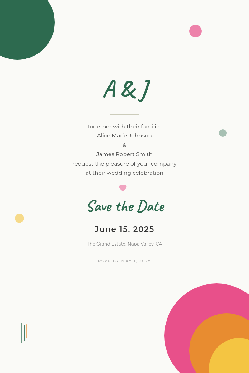 Whimsical Save the Date — Colorful Circles Wedding Pin