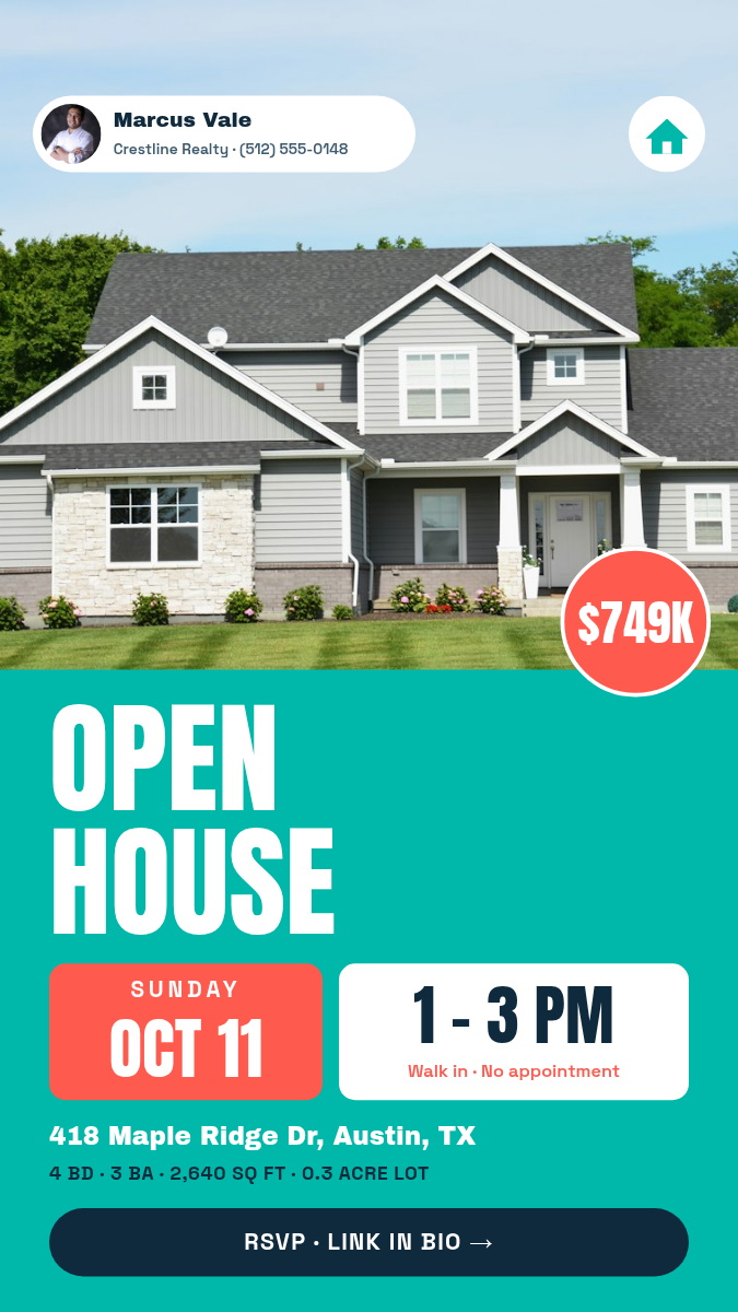 Real Estate Open House Post + Story — Turquoise & Coral - Page 2