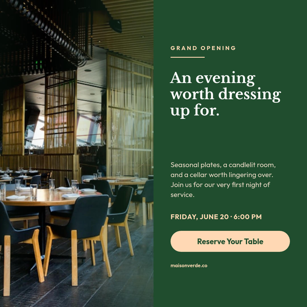 Forest Green & Peach Restaurant Grand Opening Split Ad