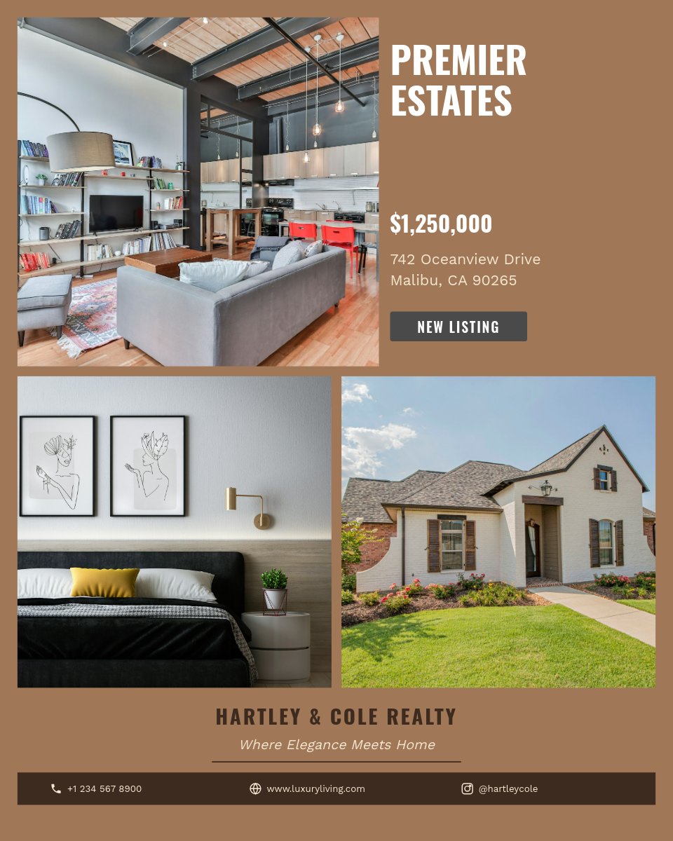 Warm Brown Multi-Photo Property Listing with Condensed Headline
