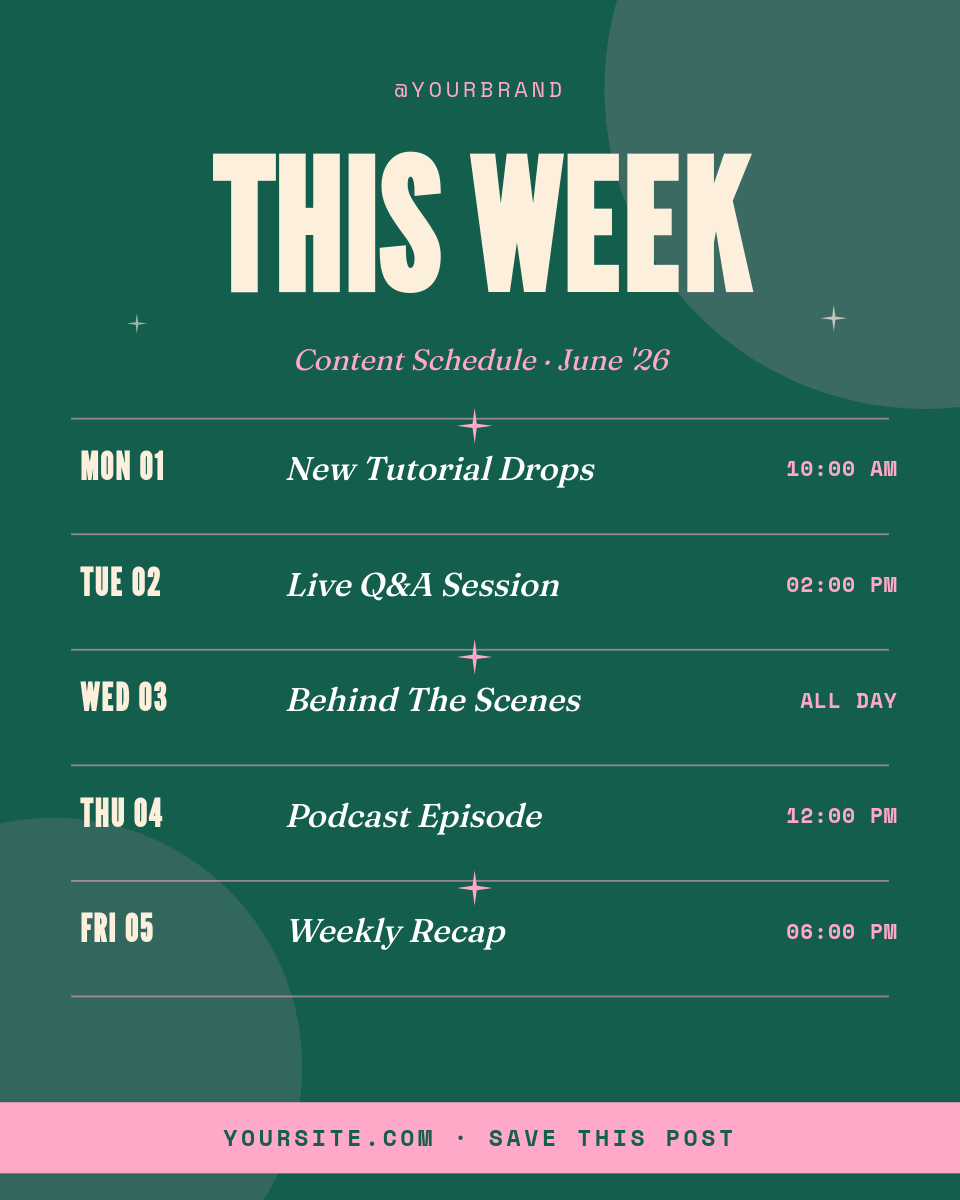 Bright Teal & Pink Weekly Content Schedule Instagram Portrait