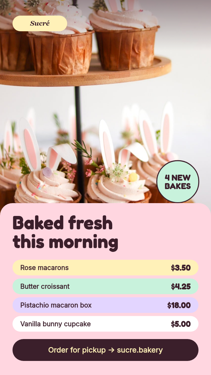 Animated Bakery Menu Slideshow Reel 9:16 — Pastel