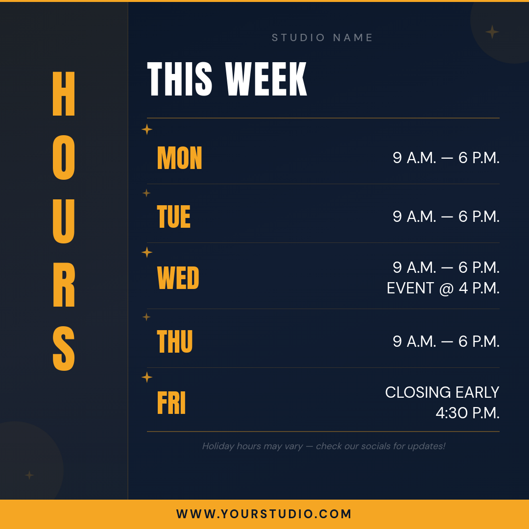 Bold Weekly Business Hours Schedule with Vertical Typography
