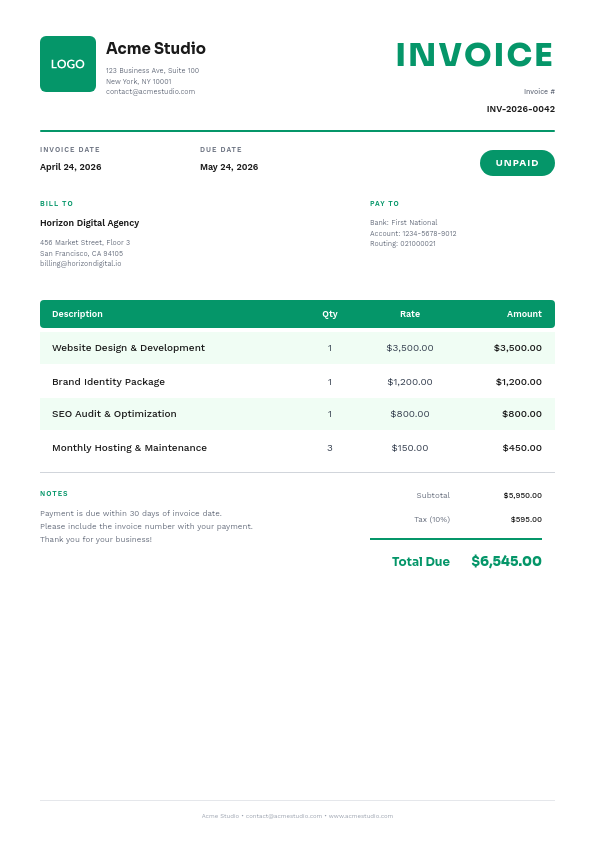 Clean Minimal Invoice