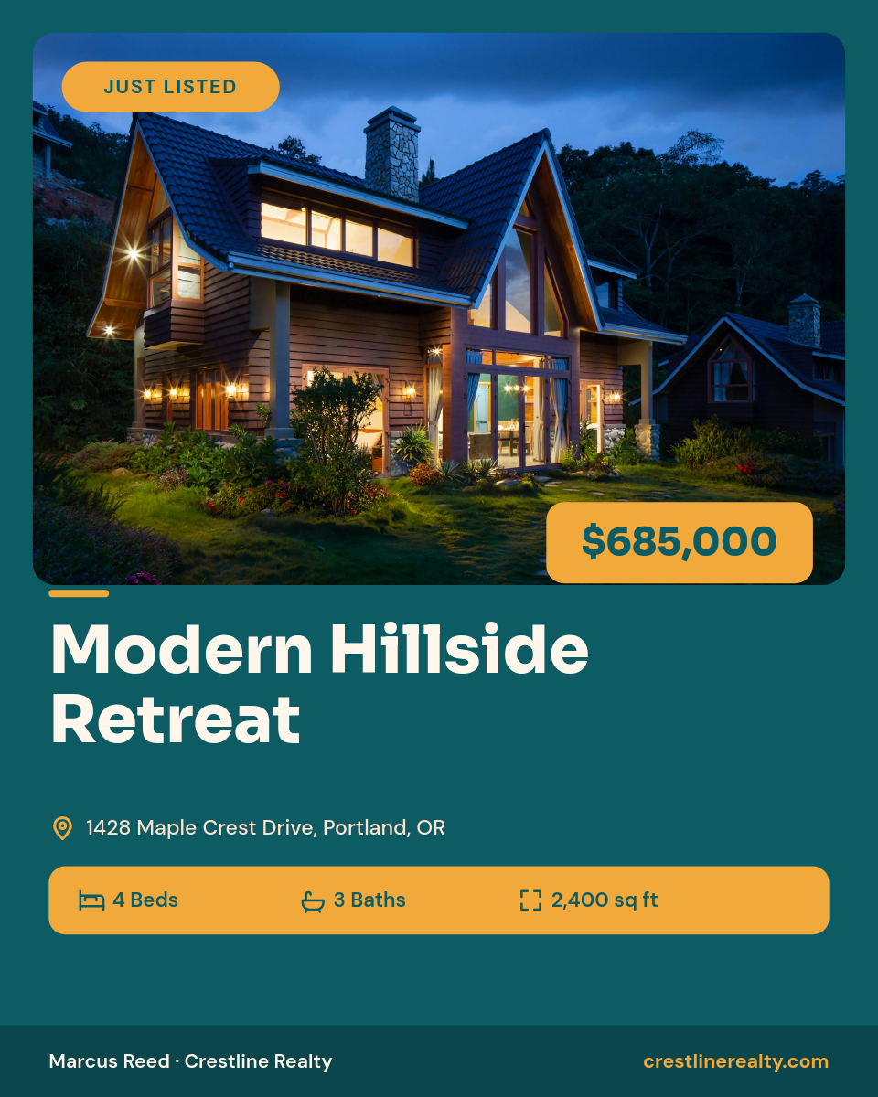 Bold Teal & Gold Just Listed Real Estate Instagram Post