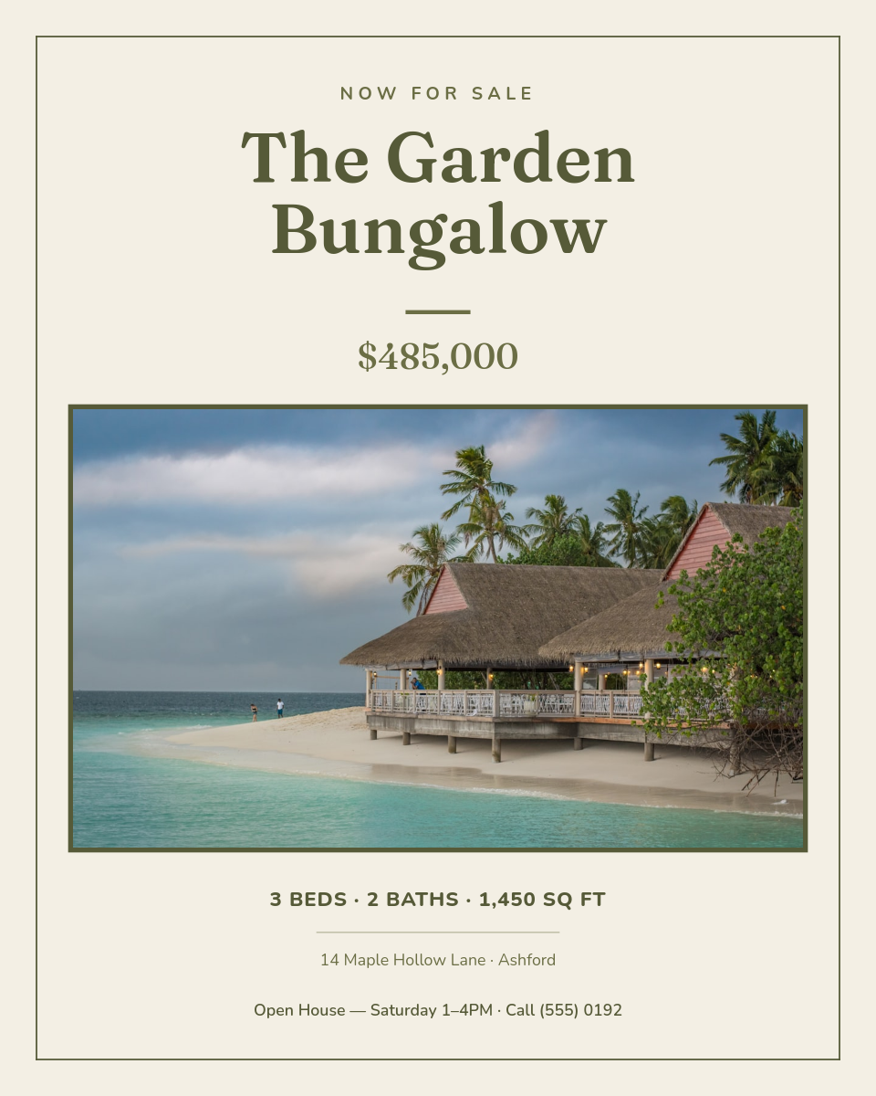 Ivory & Olive Centered Garden Bungalow Listing