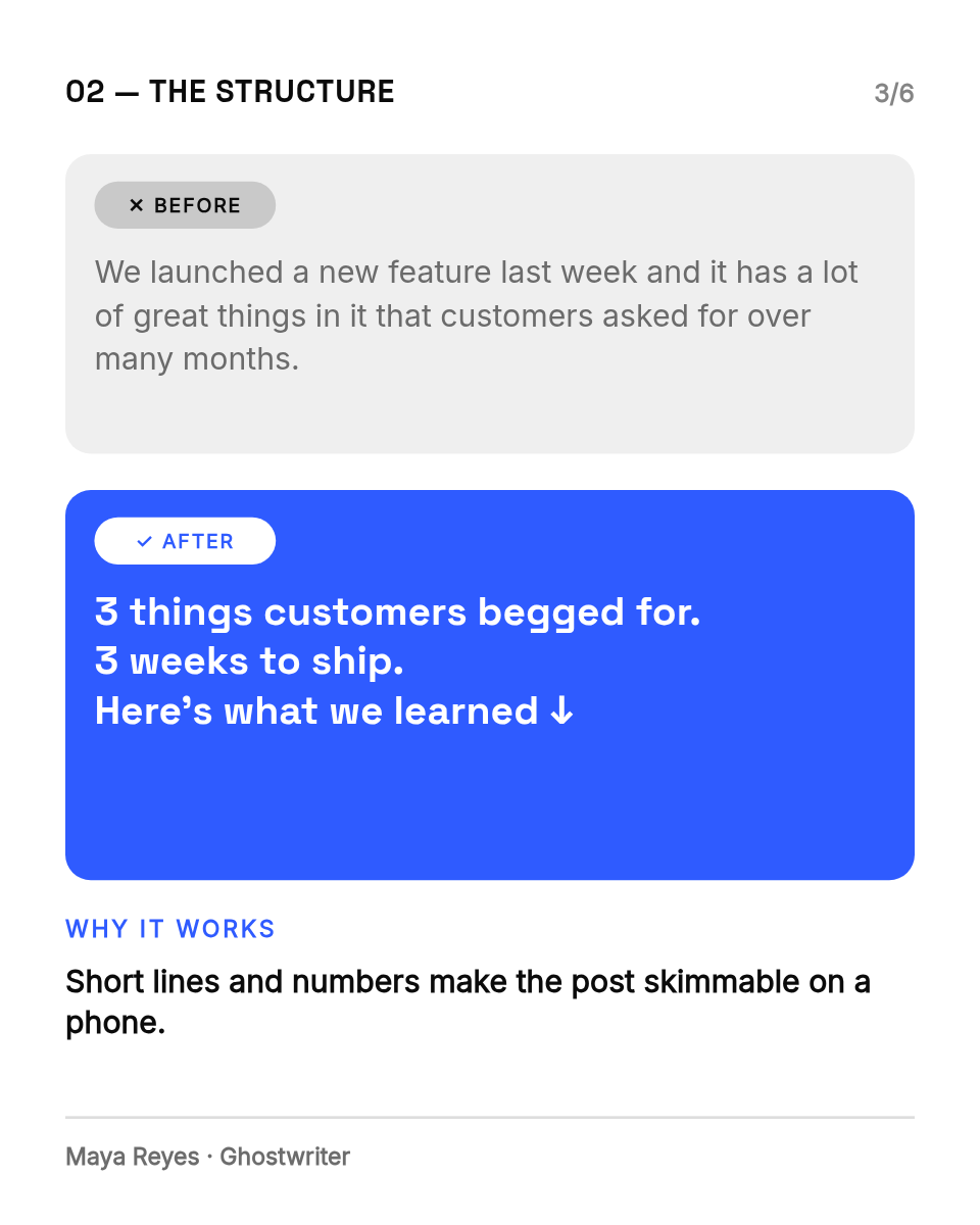 LinkedIn Carousel Template — Before & After Post Rewrites - Page 3