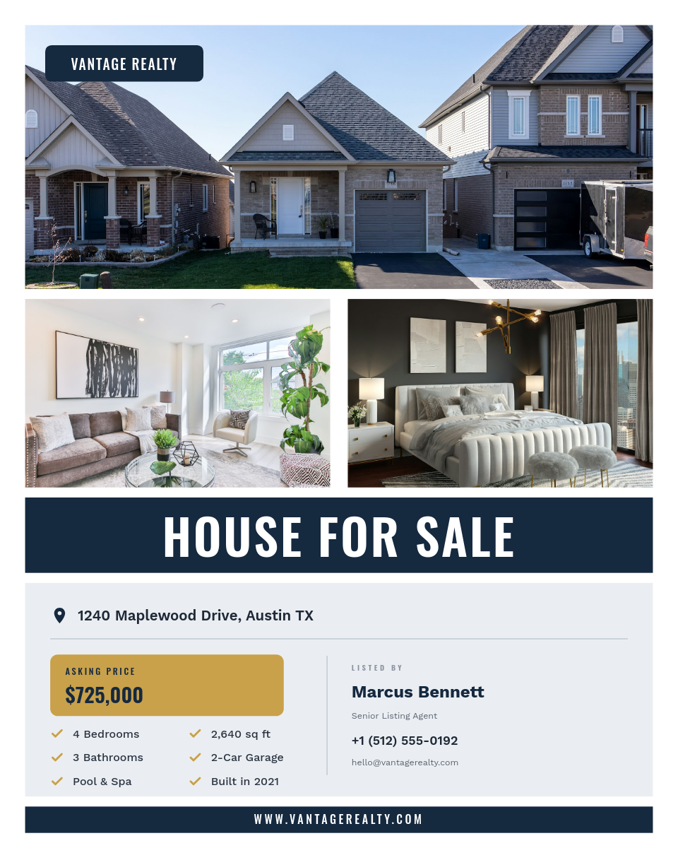 Navy & Gold Multi-Photo House For Sale Listing Post