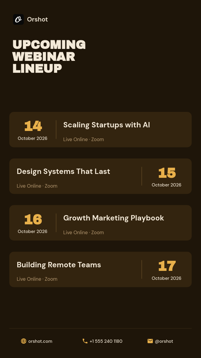 Upcoming Webinar Schedule Story — Bold Type, Alternating Date Rows