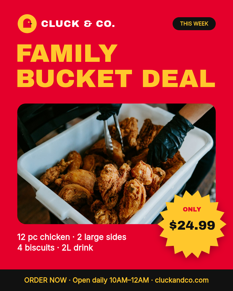 Restaurant Promo Post + Story — Family Bucket Deal, Red - Page 1