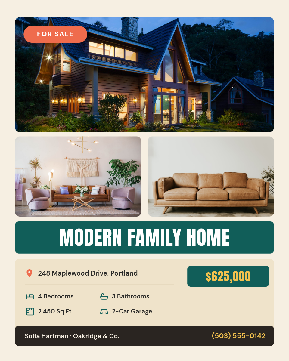 Modern Family Home Real Estate For Sale Instagram Post