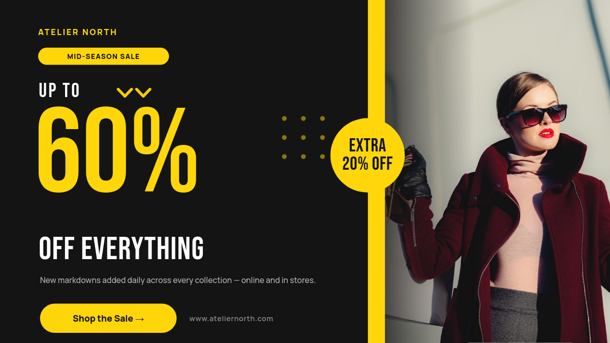Bold Black & Yellow Fashion Mid-Season Sale Hero Banner