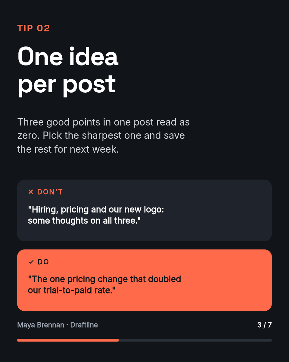 LinkedIn Carousel Template — 5 Writing Tips, Ink & Coral - Page 3