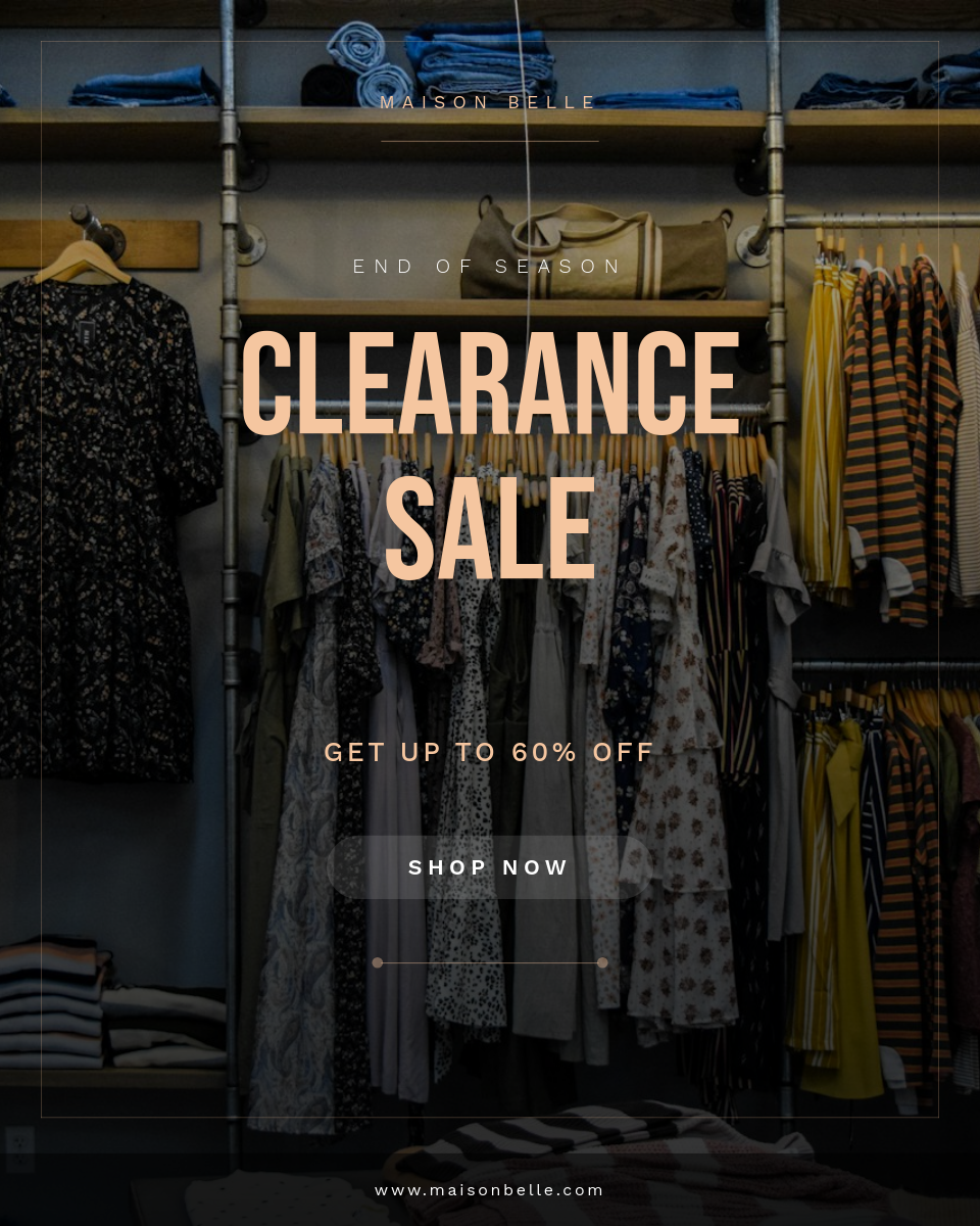 Fashion End-of-Season Clearance Sale with Full-Bleed Photo and Peach Typography