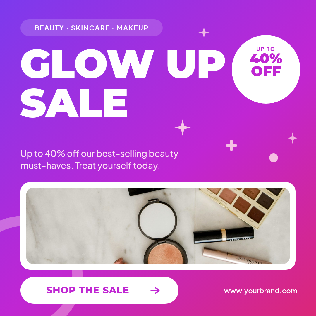 Vibrant Purple Beauty Sale Instagram Ad with Product Photo