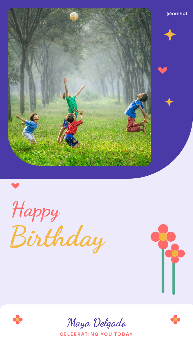 Happy Birthday Portrait Story — indigo arch with coral & gold script